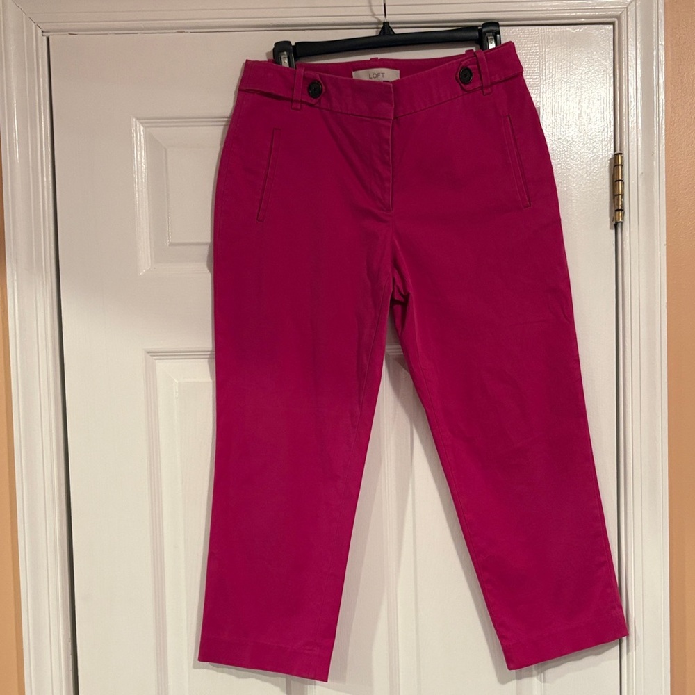 LOFT Fuchsia High-Waist Trousers